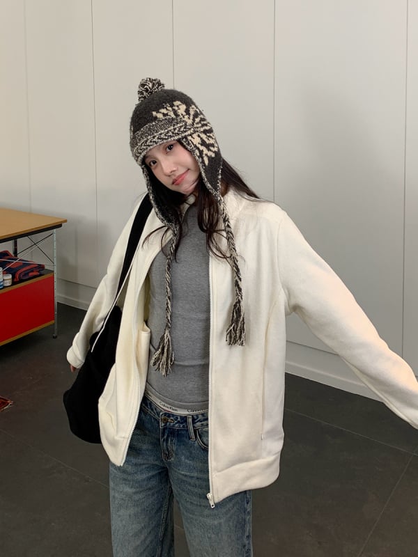 Hoodie od flece s prednjim zipom, debeli fleece, stojeći ovratnik, japansko-korejski ležerni stil