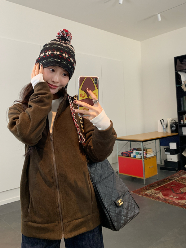 Hoodie od flece s prednjim zipom, debeli fleece, stojeći ovratnik, japansko-korejski ležerni stil