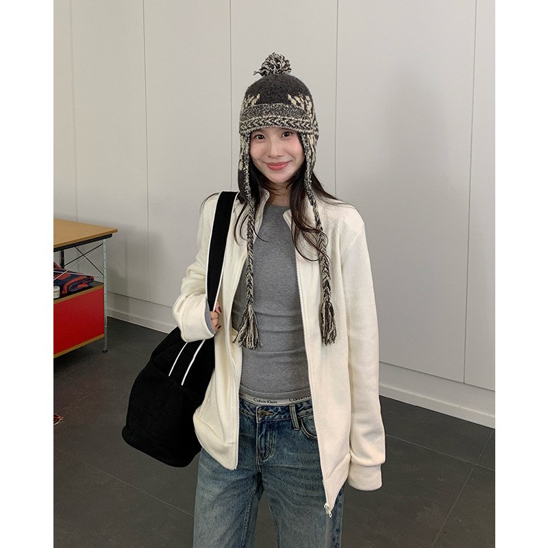 Hoodie od flece s prednjim zipom, debeli fleece, stojeći ovratnik, japansko-korejski ležerni stil