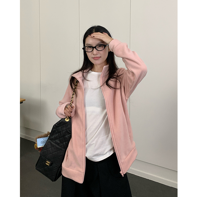 Hoodie od flece s prednjim zipom, debeli fleece, stojeći ovratnik, japansko-korejski ležerni stil