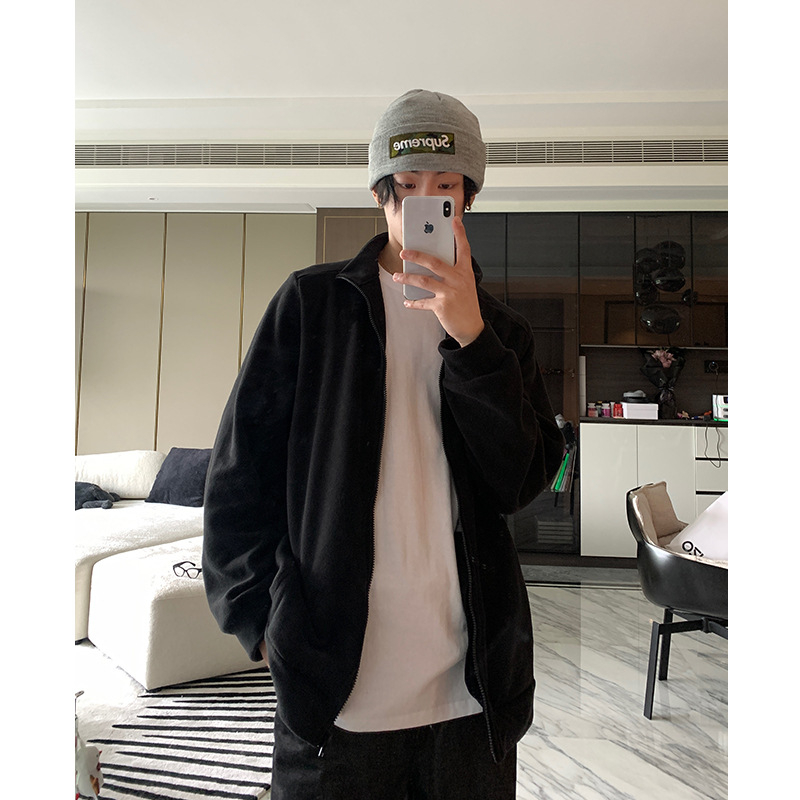 Hoodie od flece s prednjim zipom, debeli fleece, stojeći ovratnik, japansko-korejski ležerni stil