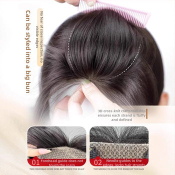 Női fej tetején viselhető valós emberi hajból készült póthajdarab, egyenes, 8x12 modell; mechanikus feldolgozás; festhető vagy göndöríthető.