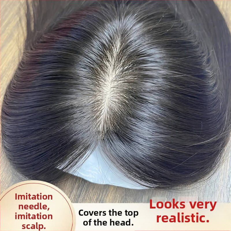 Dámsky prídavok na vrch hlavy z pravých ľudských vlasov, rovný, model 8x12; mechanické spracovanie; farbiť alebo kučeravé vlasy.