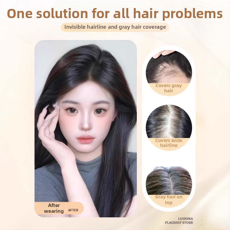 Női fej tetején viselhető valós emberi hajból készült póthajdarab, egyenes, 8x12 modell; mechanikus feldolgozás; festhető vagy göndöríthető.