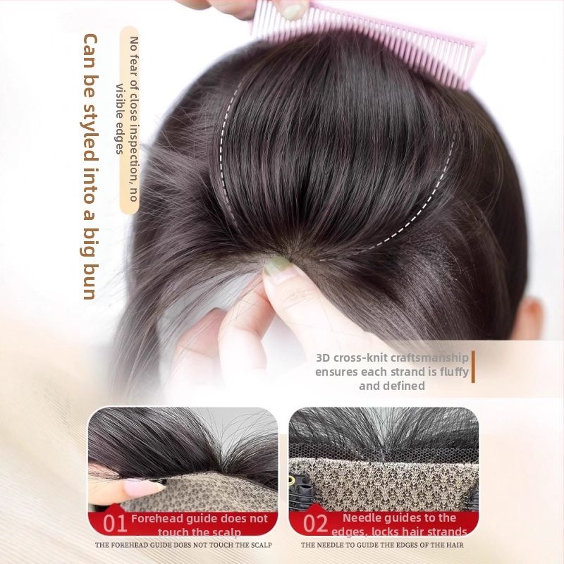 Női fej tetején viselhető valós emberi hajból készült póthajdarab, egyenes, 8x12 modell; mechanikus feldolgozás; festhető vagy göndöríthető.