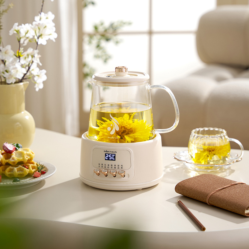 Zdravotná kanvička na čaje a vývary, telo z borosilikátového skla, model JZW-102A, objem 1–1,5 L, 220 V, 800 W, termostat s tlačidlom