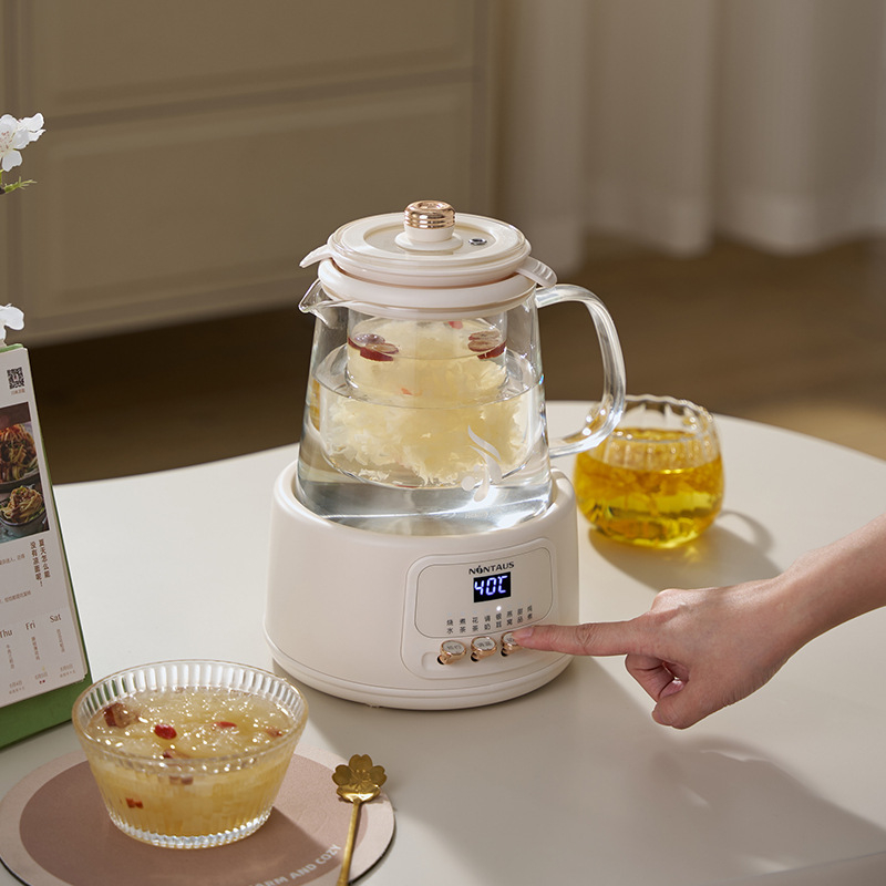 Zdravotná kanvička na čaje a vývary, telo z borosilikátového skla, model JZW-102A, objem 1–1,5 L, 220 V, 800 W, termostat s tlačidlom