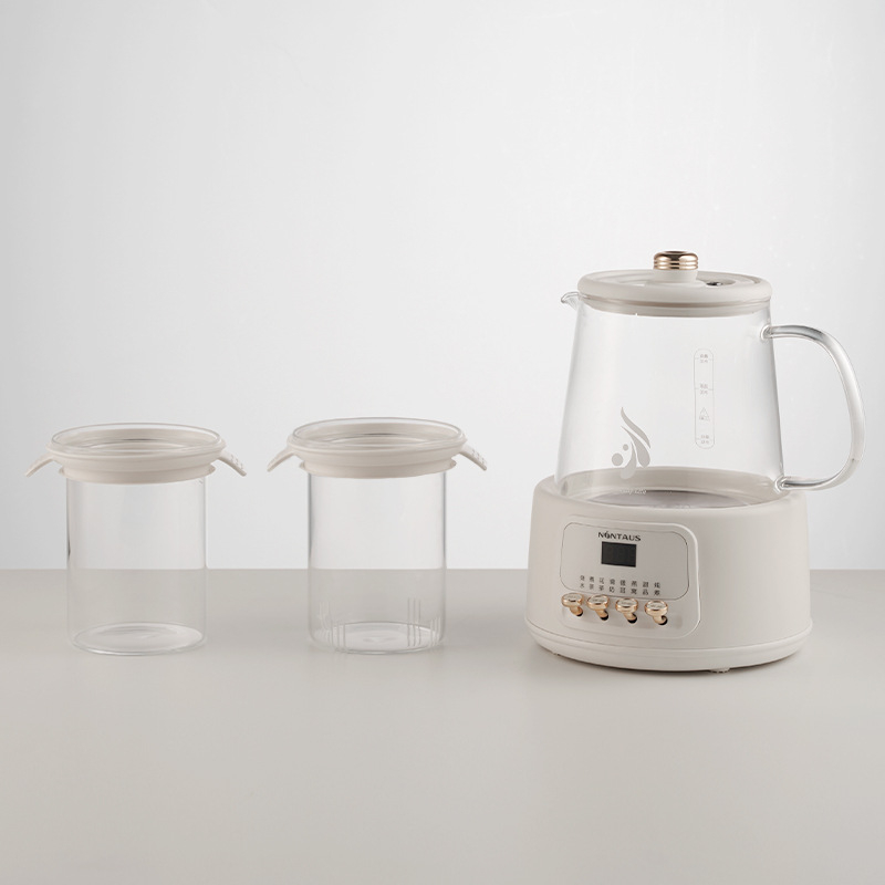 Zdravotná kanvička na čaje a vývary, telo z borosilikátového skla, model JZW-102A, objem 1–1,5 L, 220 V, 800 W, termostat s tlačidlom