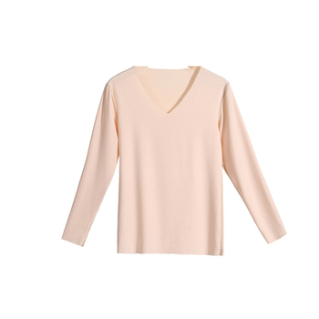 Ženský bezšvový termálny základný vršok z hodvábu Mulberry, V-krk, dlhé rukávy, tenký materiál 101–120 g/m², 100% hodváb