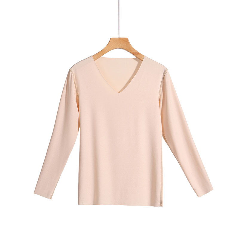 Ženský bezšvový termálny základný vršok z hodvábu Mulberry, V-krk, dlhé rukávy, tenký materiál 101–120 g/m², 100% hodváb
