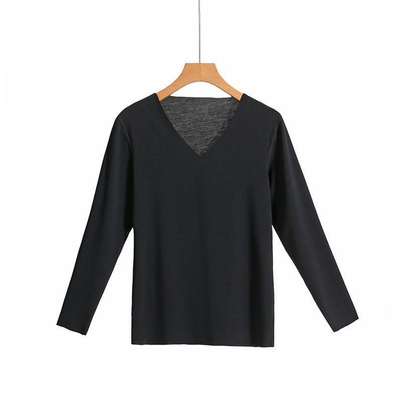 Ženský bezšvový termálny základný vršok z hodvábu Mulberry, V-krk, dlhé rukávy, tenký materiál 101–120 g/m², 100% hodváb