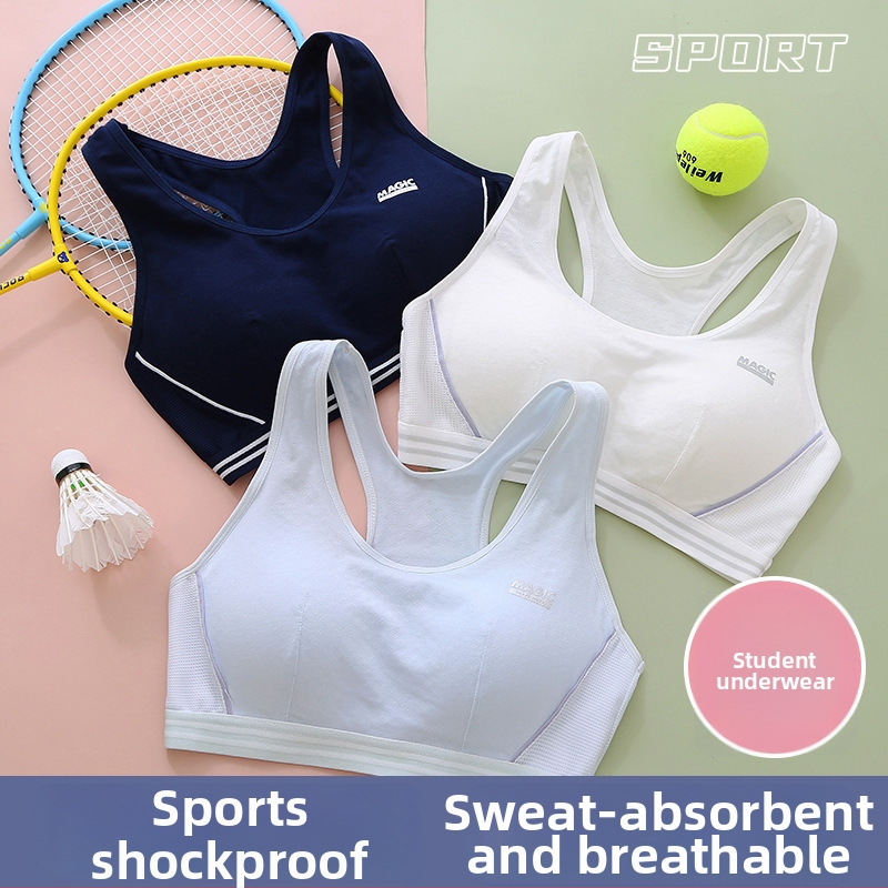 Detská bavlnená športová podprsenka, s 3/4 košíčkom, tenký tvar, priedušná a pohodlná