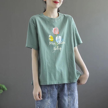 Polüester T-särk, lühikeste varrukatega, ümmarguse kaelusega, vaba lõige, trükk