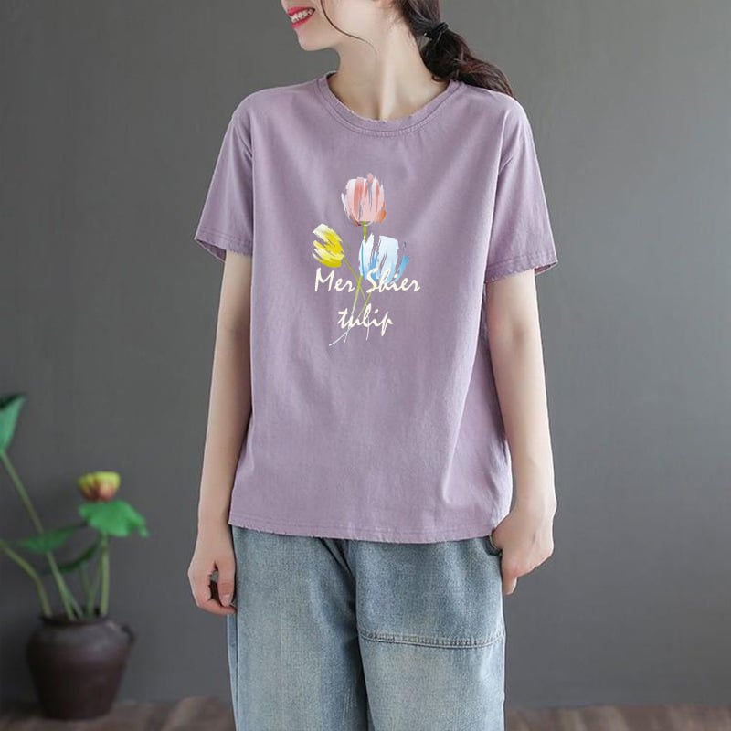 Polüester T-särk, lühikeste varrukatega, ümmarguse kaelusega, vaba lõige, trükk