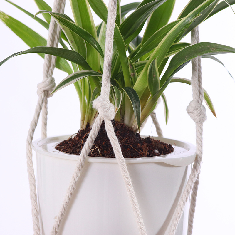 Zavesný kvetináč sieť z bavlneného povrazu, ručne pletené, medzinárodný export — hlavné trhy: Európa, Severná a Južná Amerika, Blízky východ