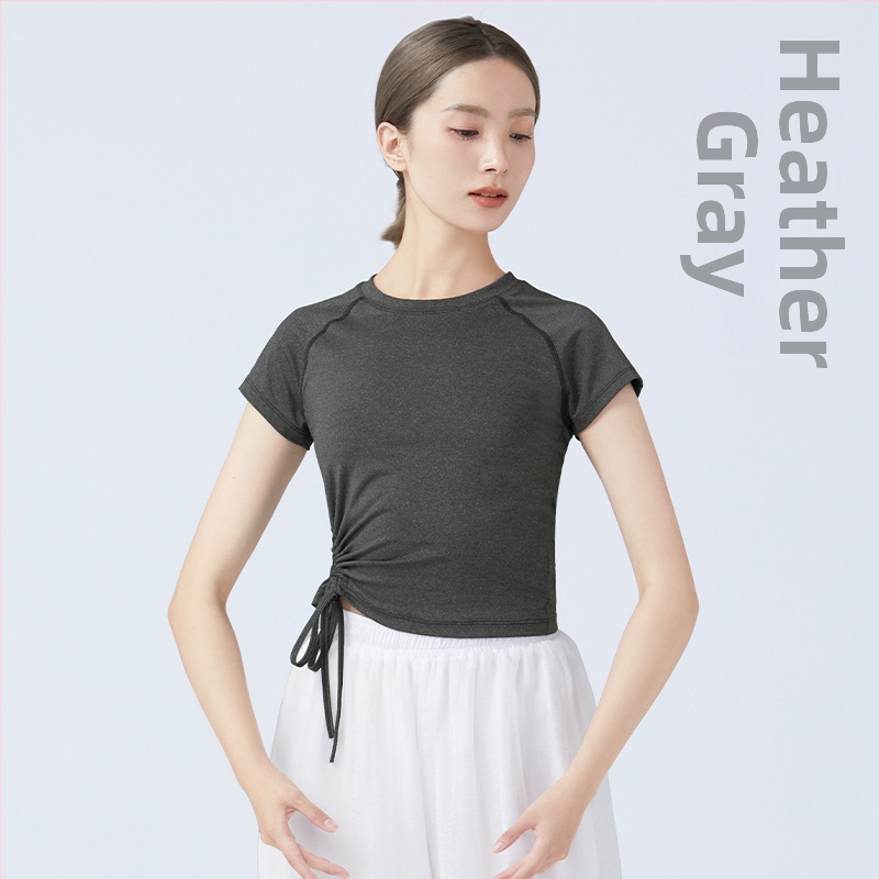 Suve naiste tantsutopp lühikeste varrukatega, ümmarguse kaelusega, tõmmitsaga, baletile, ladina ja kaasaegsele tantsule, polüesterkangas