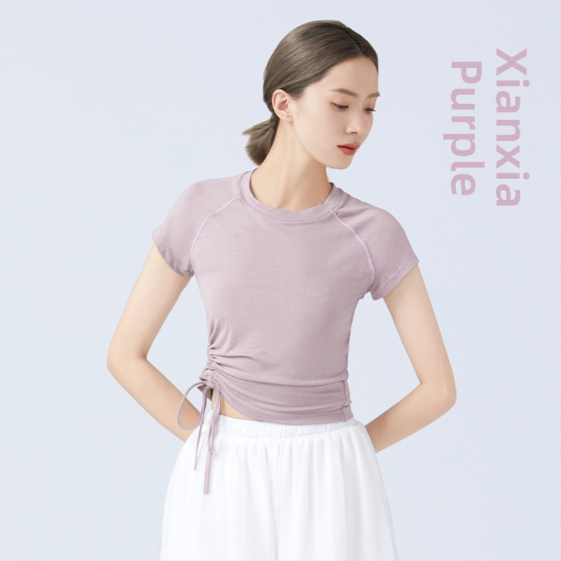 Suve naiste tantsutopp lühikeste varrukatega, ümmarguse kaelusega, tõmmitsaga, baletile, ladina ja kaasaegsele tantsule, polüesterkangas