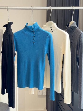 Pulover s poluvisokim ovratnikom, dugim rukavima, poliester pleteni materijal, casual japansko-korejski stil