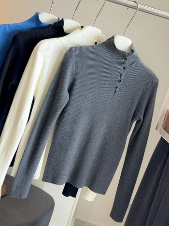 Pulover s poluvisokim ovratnikom, dugim rukavima, poliester pleteni materijal, casual japansko-korejski stil