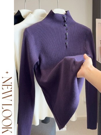 Pulover s poluvisokim ovratnikom, dugim rukavima, poliester pleteni materijal, casual japansko-korejski stil