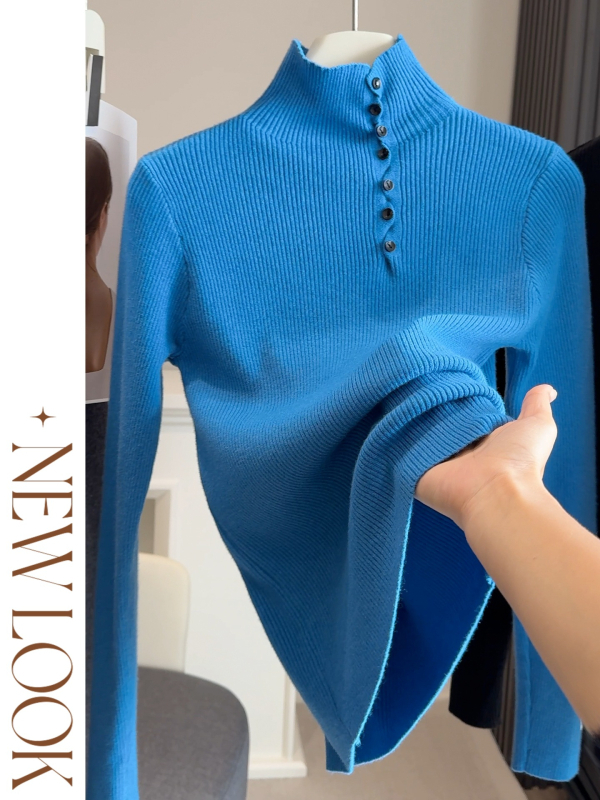 Pulover s poluvisokim ovratnikom, dugim rukavima, poliester pleteni materijal, casual japansko-korejski stil