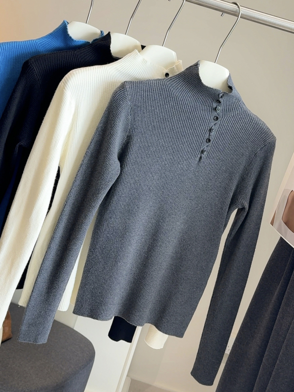 Pulover s poluvisokim ovratnikom, dugim rukavima, poliester pleteni materijal, casual japansko-korejski stil