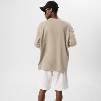 Тениска с дълъг ръкав в японско-кореански стил, кръгло деколте, свободен силует, 280g тежка чиста памучна материя