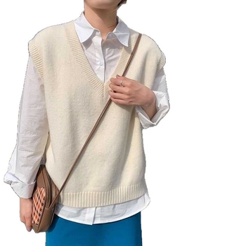 Γυναικείο πλεκτό γιλέκο με στρώσεις - χαλαρό ρετρό στυλ, V-λαιμό, χωρίς μανίκια, φθινόπωρο 2025, ύφασμα: μείγμα Regenerated cellulose fiber + ακρυλικό, μινιμαλιστικό ιαπωνο-κορεατικό casual