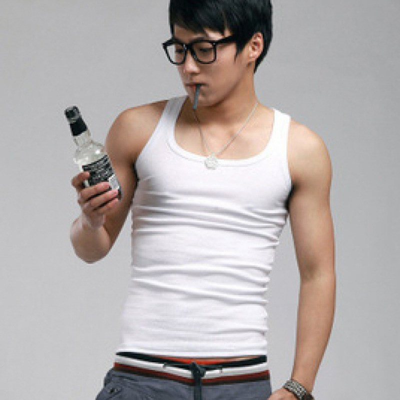 Vesta bărbați cu gât pătrat, 100% bumbac, croială Slim, vară, sport