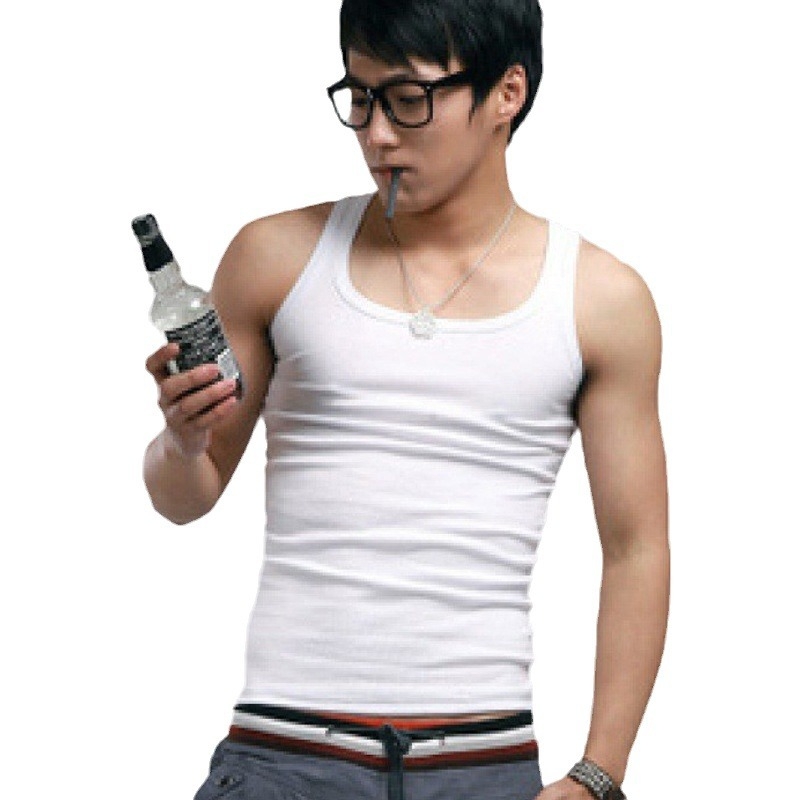 Vesta bărbați cu gât pătrat, 100% bumbac, croială Slim, vară, sport