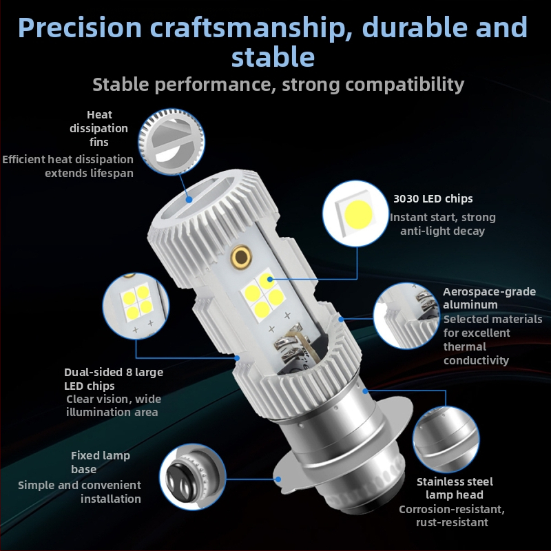 Motocykel LED hlavné svetlo P15D, dvojfarebné, integrované blízko a diaľkové, hliníková zliatina, 9–96V, LED 3030, model motor251-p15d, Kevanly