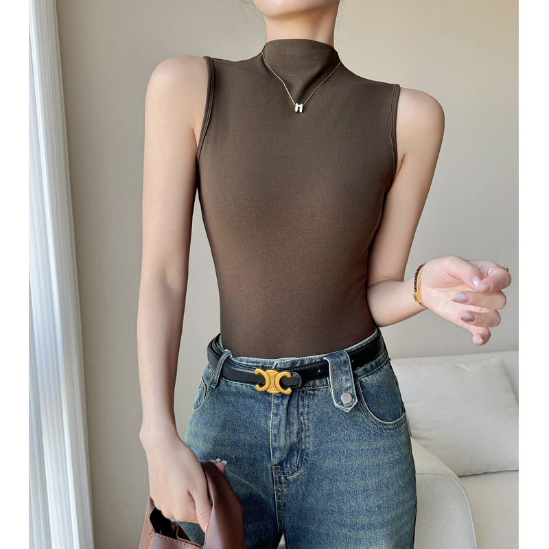 Top bez rukava od modalnog materijala s polu visokim ovratnikom, uski kroj, korejski stil