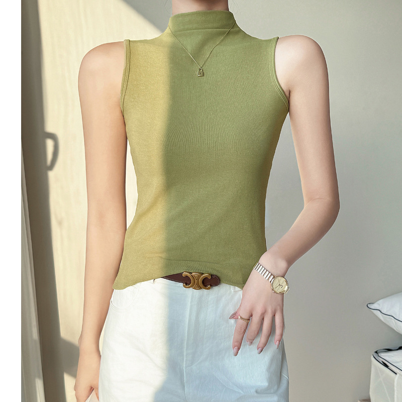 Top bez rukava od modalnog materijala s polu visokim ovratnikom, uski kroj, korejski stil