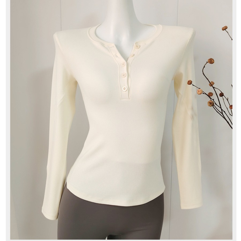Ženski Henley s dugim rukavima, uski kroj, pamuk mešavina (poluotvoren ovratnik, duljina 50–65 cm)