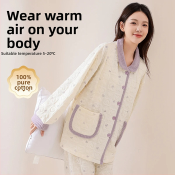 Maternitný pyžamový set do domácnosti, štýl víla, 100% polyester, dlhé rukávy, dlhé nohavice, jesenná a zimná sezóna, dojčenie