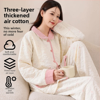 Maternitný pyžamový set do domácnosti, štýl víla, 100% polyester, dlhé rukávy, dlhé nohavice, jesenná a zimná sezóna, dojčenie