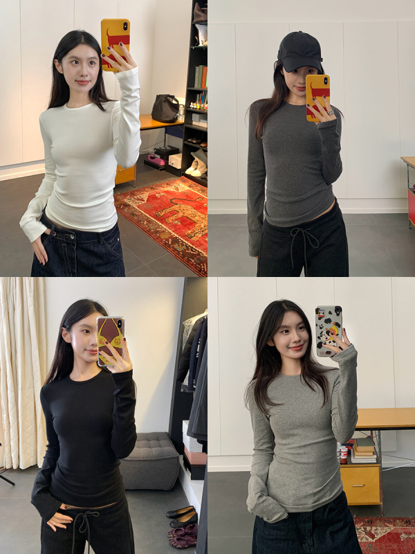 Modal-Lenzing villasegu top, kitsas lõige, 3D lõikumine, pikad varrukad, ümmargune kaelus