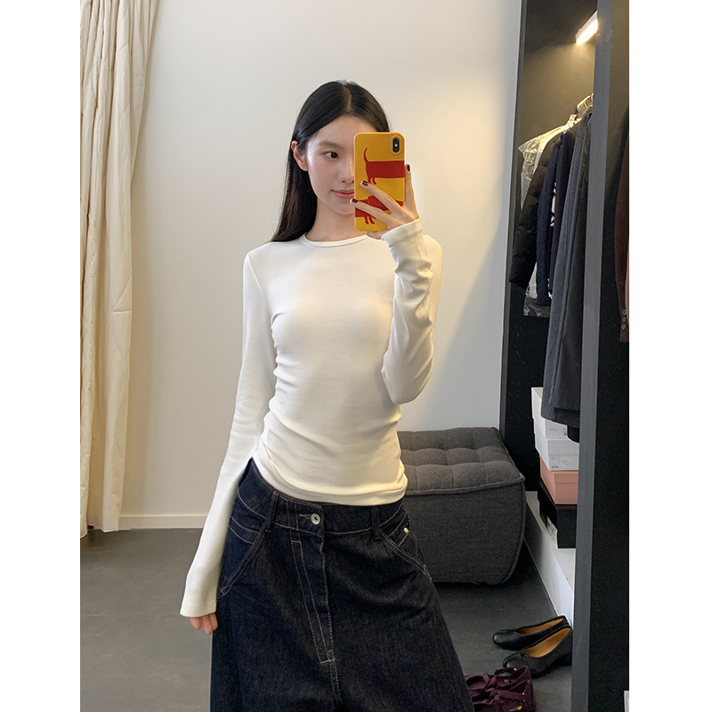 Modal-Lenzing villasegu top, kitsas lõige, 3D lõikumine, pikad varrukad, ümmargune kaelus