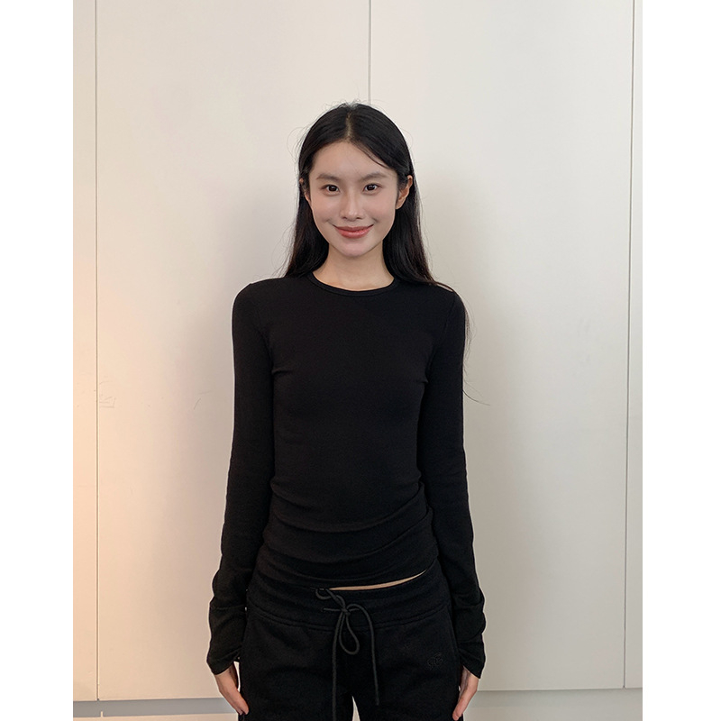 Modal-Lenzing villasegu top, kitsas lõige, 3D lõikumine, pikad varrukad, ümmargune kaelus