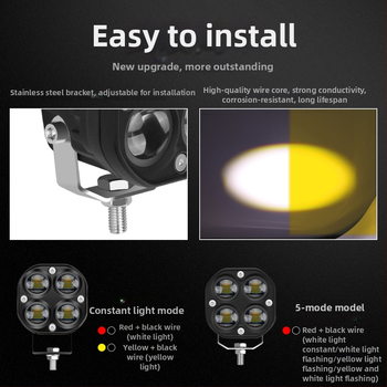 Motocyklový LED reflektor s dizajnom štyroch listov – hliníkové telo, 12V, vodotesný, životnosť 20000 h