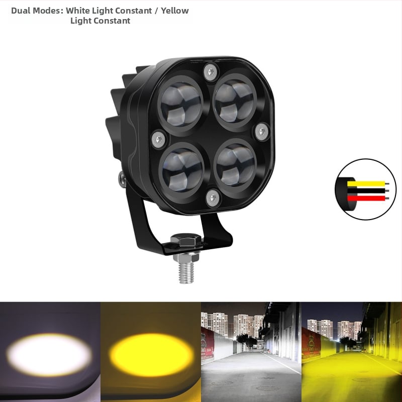 Motocyklový LED reflektor s dizajnom štyroch listov – hliníkové telo, 12V, vodotesný, životnosť 20000 h