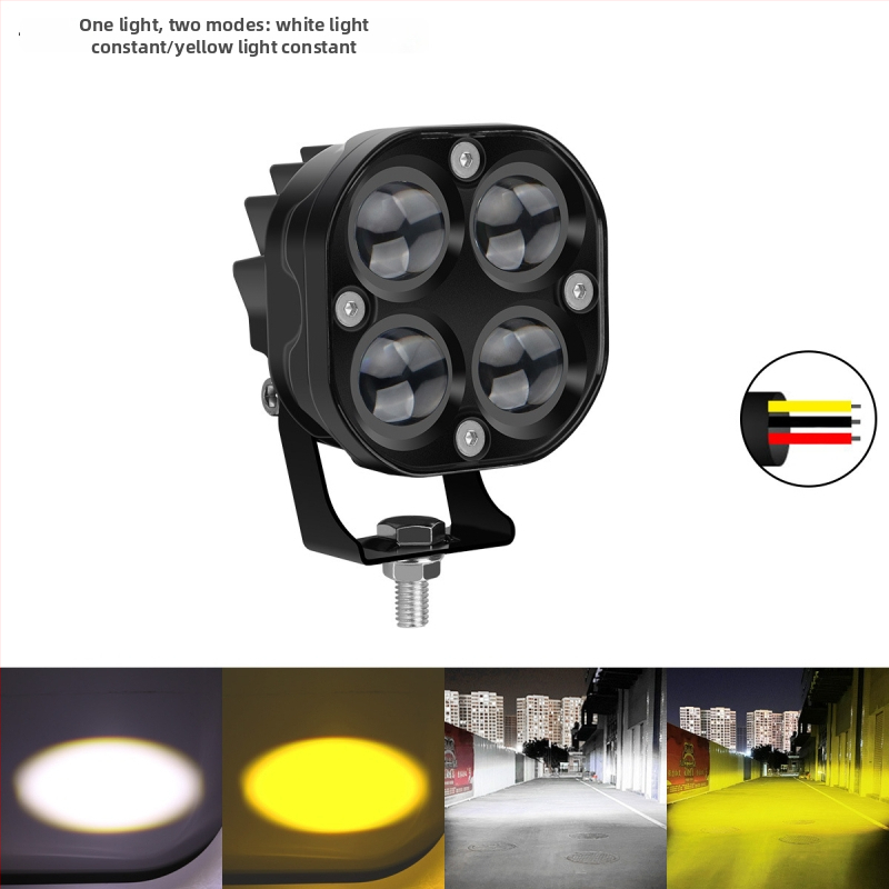 Motocyklový LED reflektor s dizajnom štyroch listov – hliníkové telo, 12V, vodotesný, životnosť 20000 h