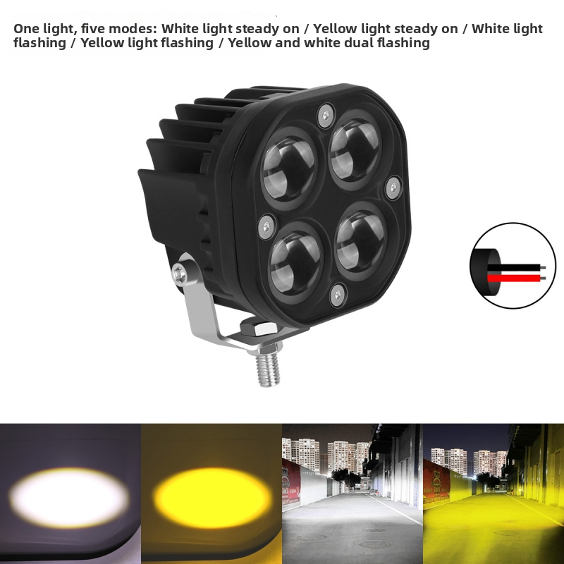 Motocyklový LED reflektor s dizajnom štyroch listov – hliníkové telo, 12V, vodotesný, životnosť 20000 h