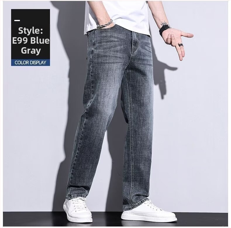 Meeste denimist teksad sirge lõikega, fliisvooder, keskmine talje, tõmblukk, pikkus