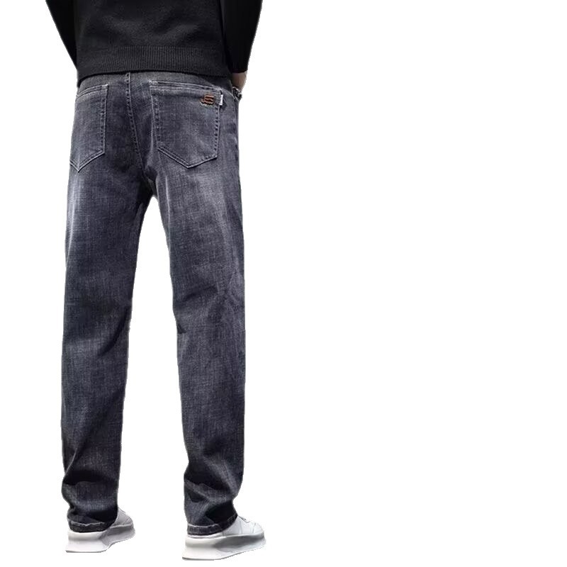 Meeste denimist teksad sirge lõikega, fliisvooder, keskmine talje, tõmblukk, pikkus
