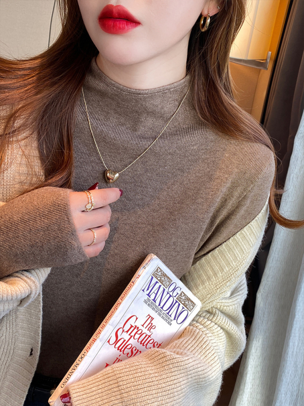 Bluza tricotată pentru femei, cu guler semi-înalt, mâneci lungi, lungime regulată, culoare monocromă, material poliester