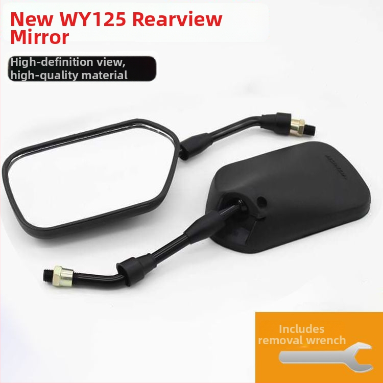 Mootorratta WY125/HJ125 tagumine peegel, ümmargune peegel, plastikust korpus, kinnitamine positiivsete hammastega, Mojielong bränd, 3C sertifikaat 2023001115000005