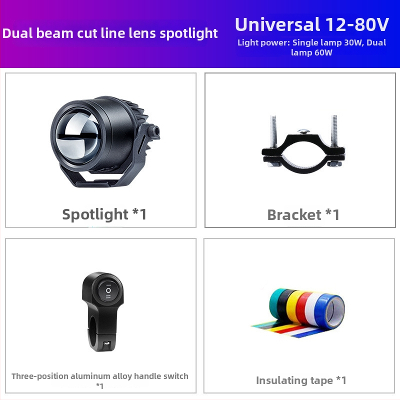 Motocyklistický LED reflektor A9, 30W, 12-85V, viac ako 5000 lm, 6000K, krátky a dlhý lúč