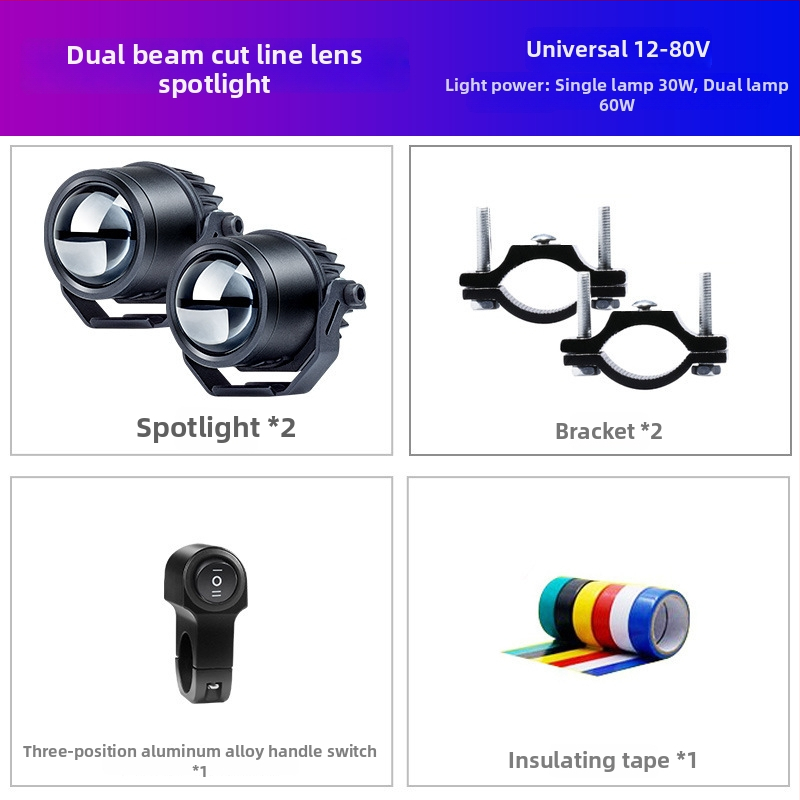 Motocyklistický LED reflektor A9, 30W, 12-85V, viac ako 5000 lm, 6000K, krátky a dlhý lúč