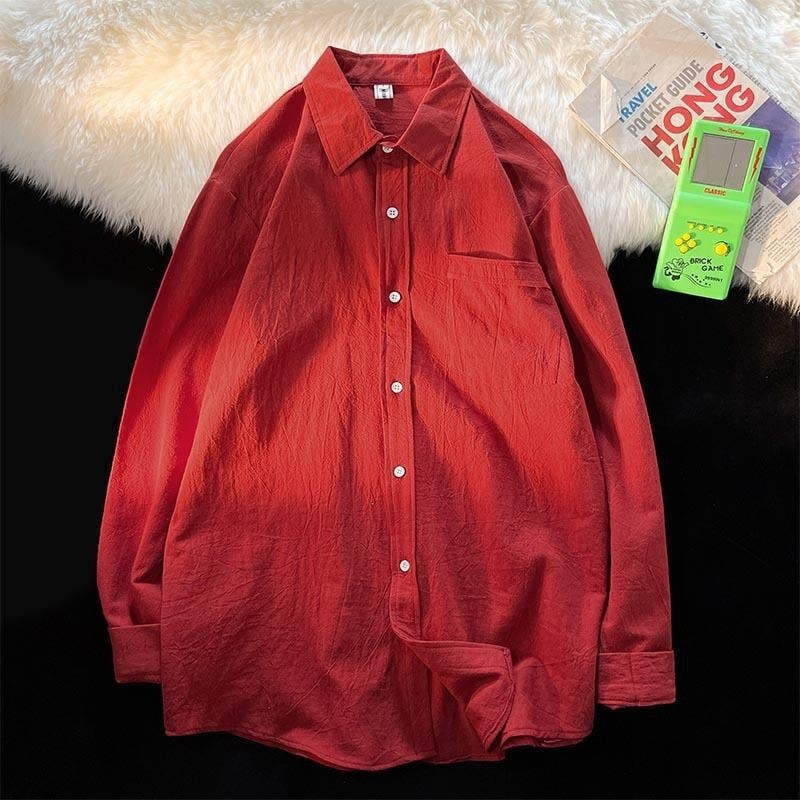 Cămașă din cânepă, mâneci lungi, croială lejeră, guler tip lapel, pentru primăvară și toamnă